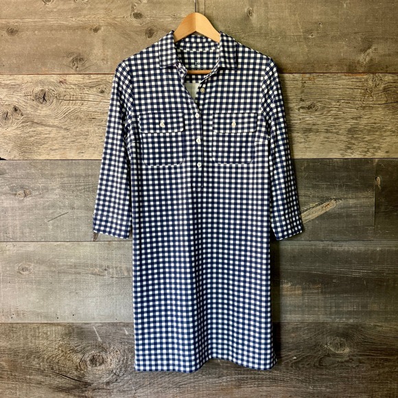 Southern Tide Jessica Gingham Performance Dress S Nautical Navy Preppy Stretch - Picture 1 of 10